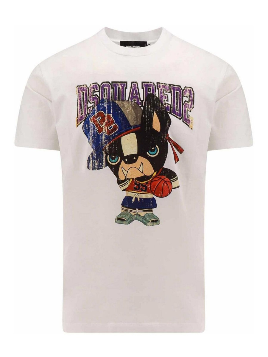 Uomo Dsquared2 | T-Shirt In Cotone Con Iconica Stampa Frontale