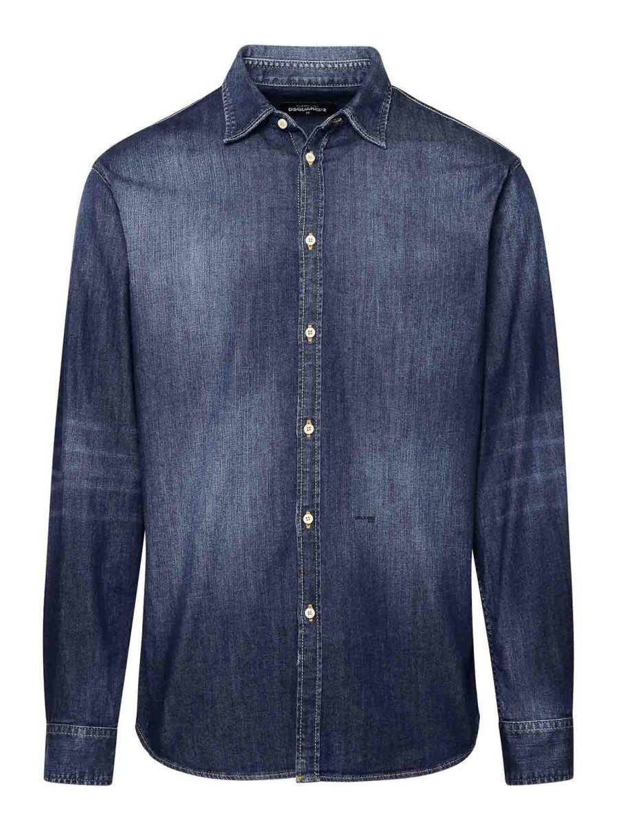 Uomo Dsquared2 | Camicia Blu In Misto Cotone