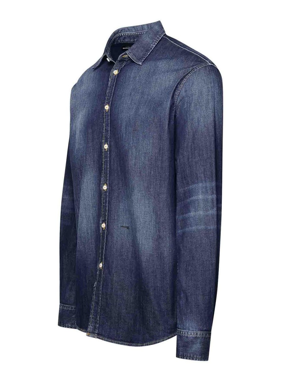 Uomo Dsquared2 | Camicia Blu In Misto Cotone