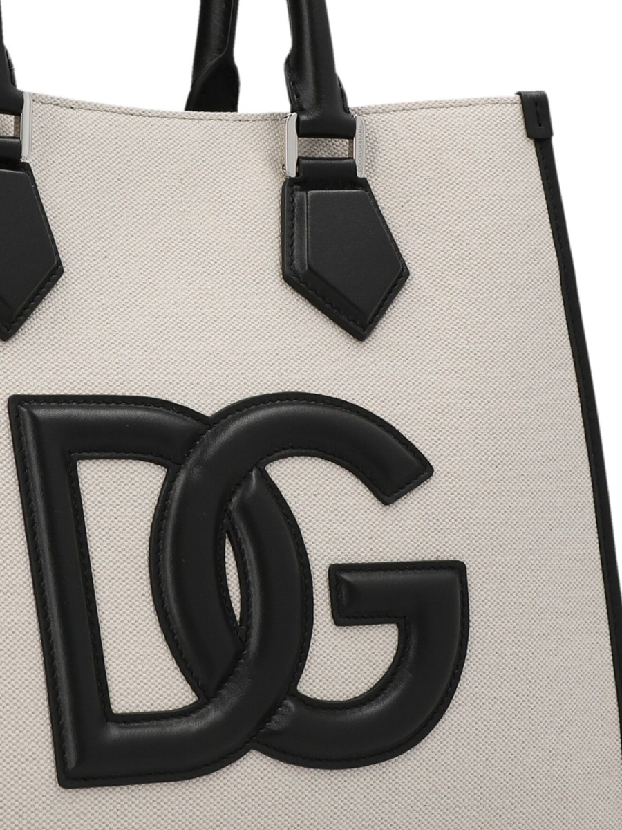 Uomo Dolce & Gabbana | Shopper In Canvas Con Logo In Pelle