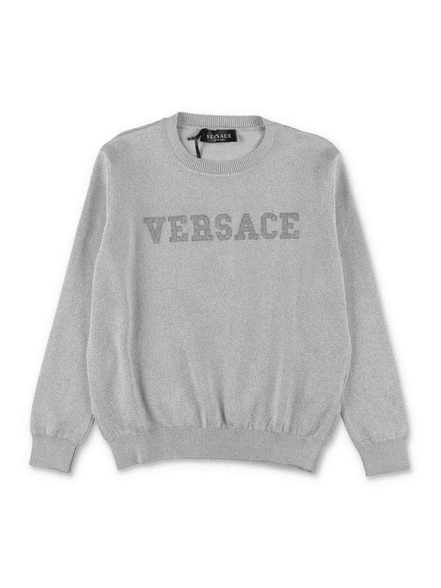 Bambino Versace | Maglione Per Bambina In Lurex Argento