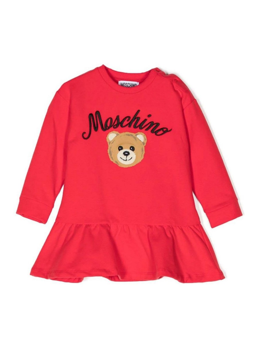 Bambino Moschino | Abito Felpa In Cotone Rosso Con Orsetto