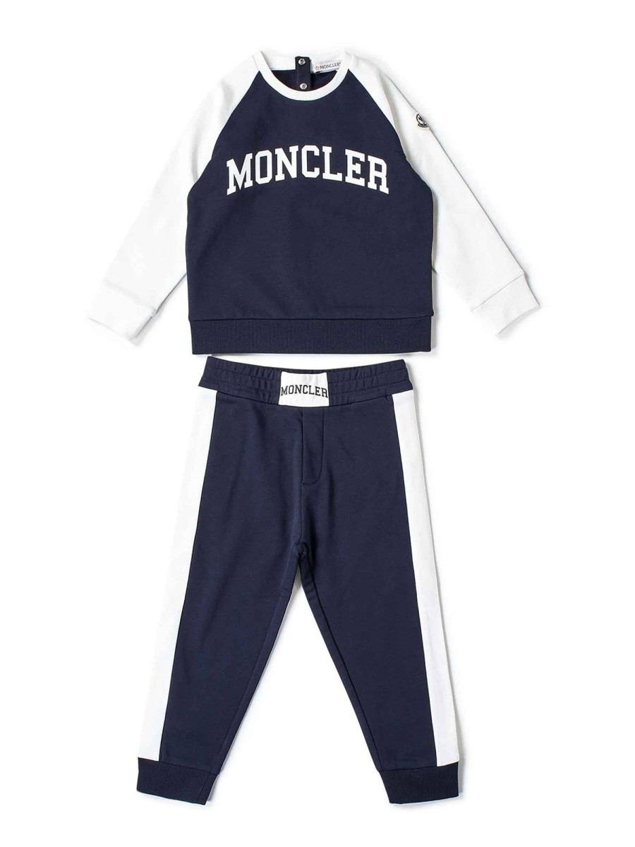 Bambino Moncler Jr | Set In Felpa Di Cotone Blu Navy