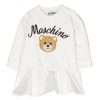 Bambino Moschino | Vestito Svasato Color Crema Con Logo Ricamato