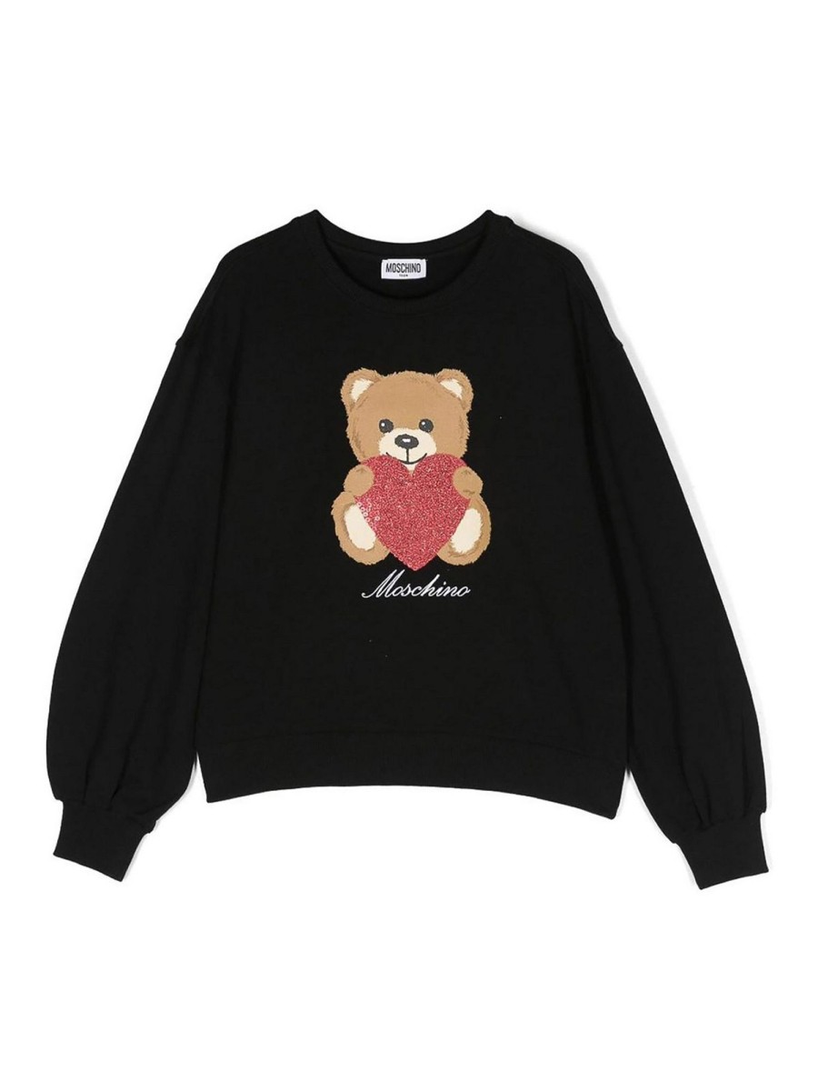 Bambino Moschino | Felpa Moschino In Cotone Nero Con Orsetto