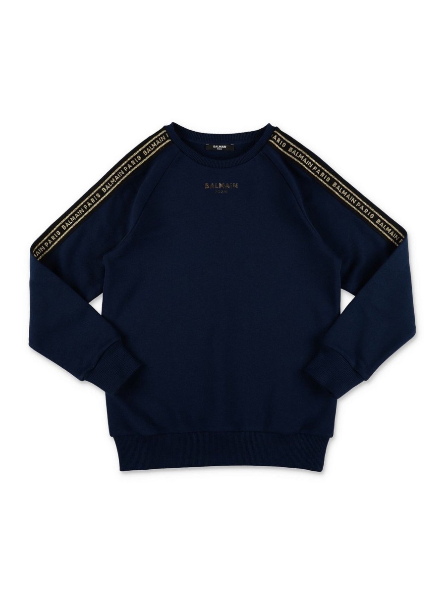 Bambino Balmain | Felpa Balmain Per Bambina In Cotone Blu Navy