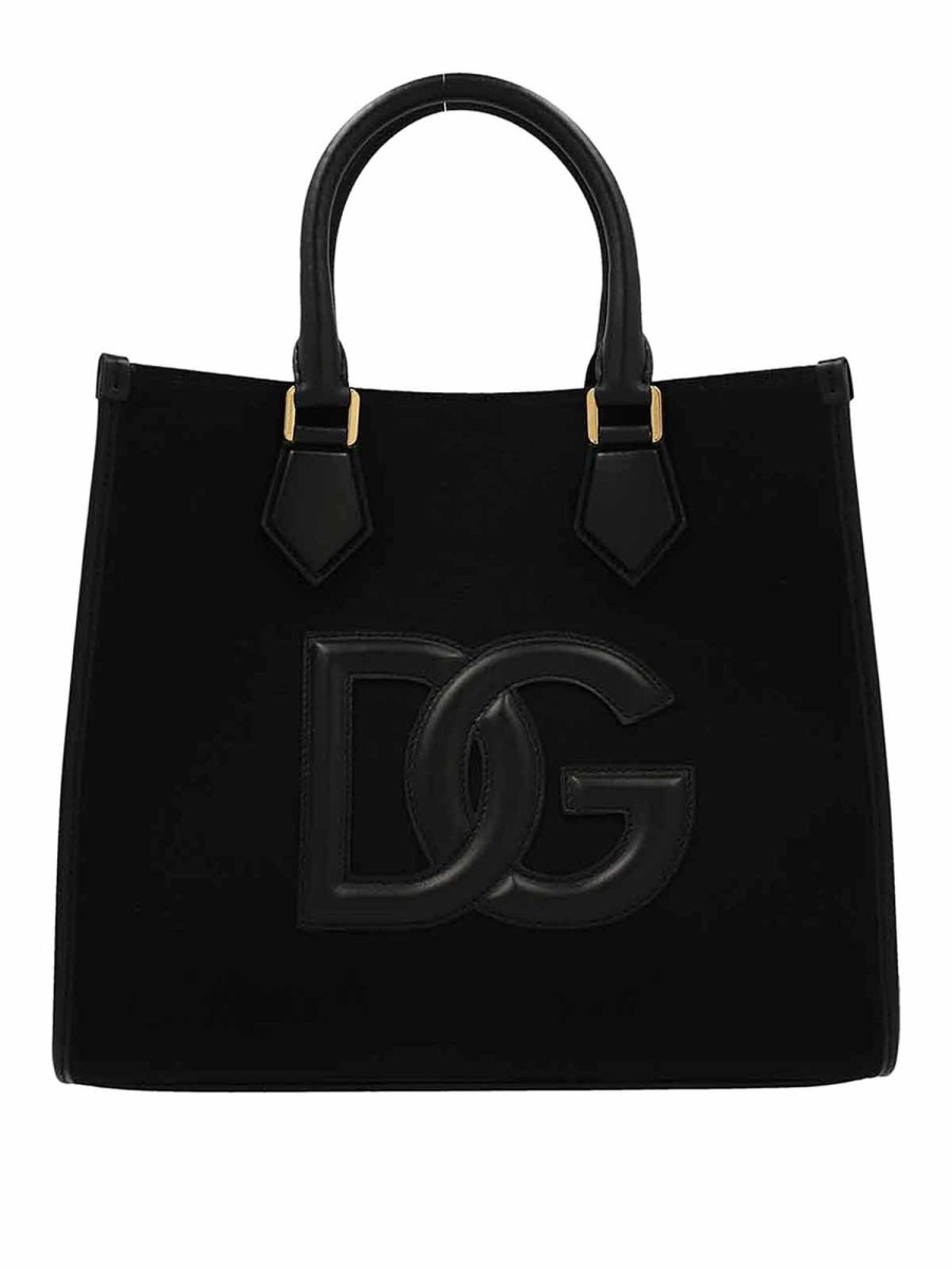 Uomo Dolce & Gabbana | Shopper In Canvas Con Logo In Pelle