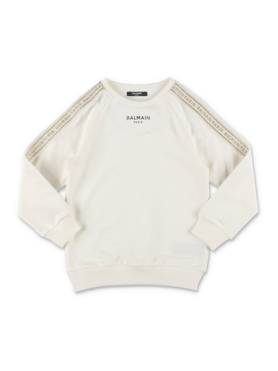 Bambino Balmain | Felpa Balmain Per Bambina In Cotone Bianco