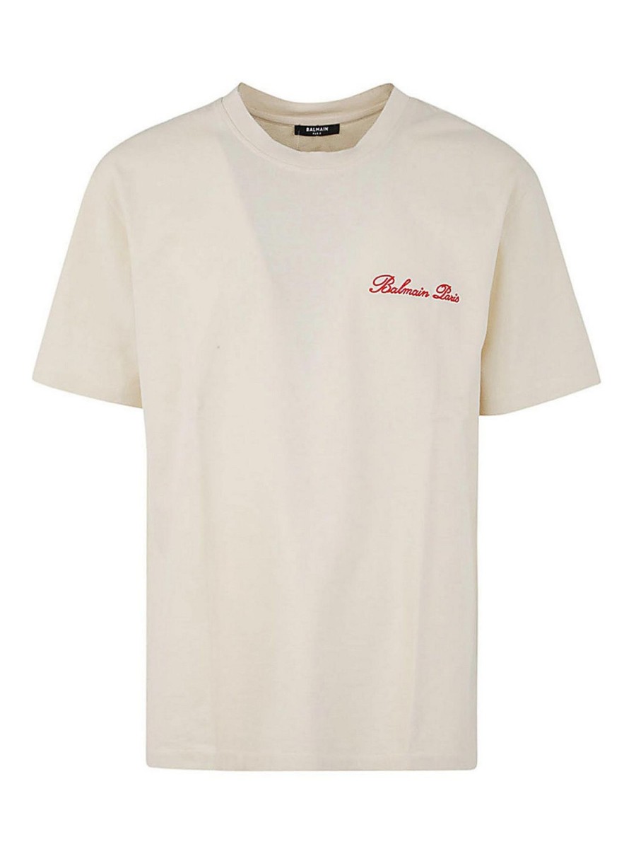 Uomo Balmain | T-Shirt Con Ricamo