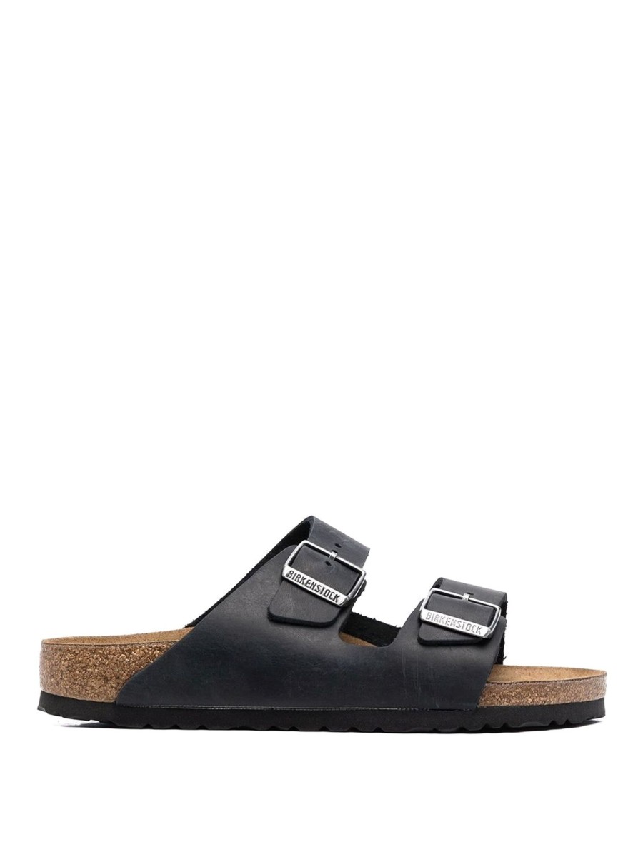 Uomo Birkenstock | Sandali Arizona In Pelle Nera Con Fibbia