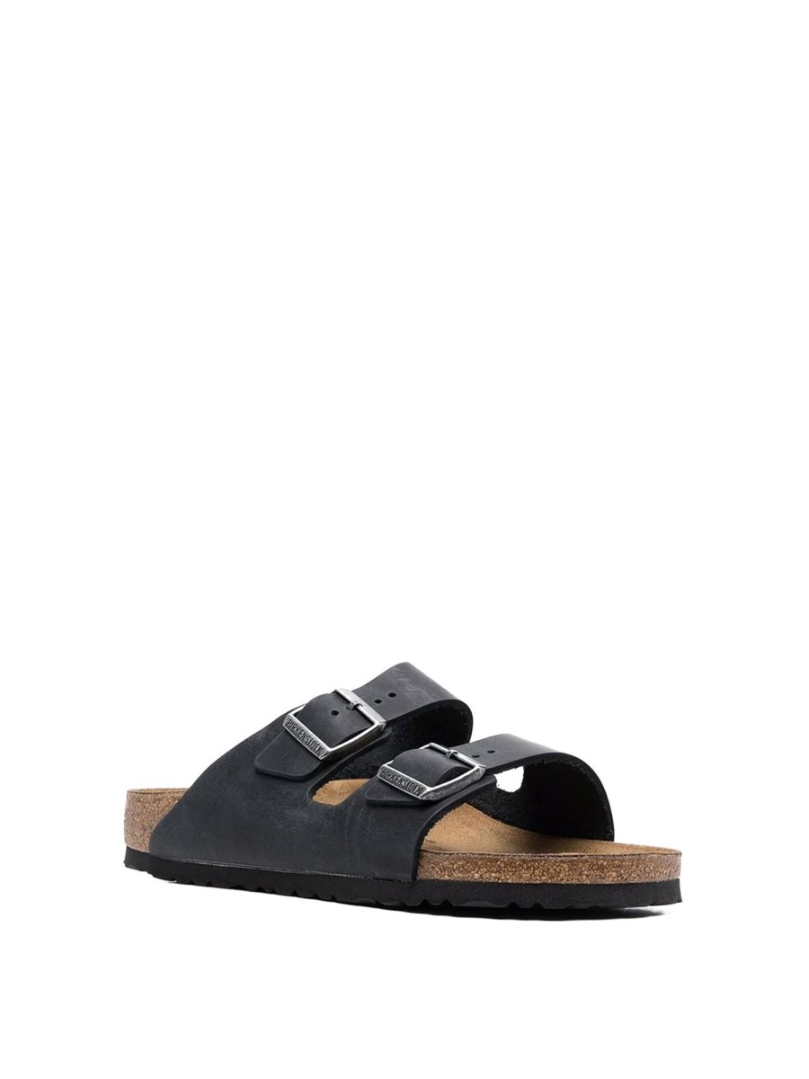 Uomo Birkenstock | Sandali Arizona In Pelle Nera Con Fibbia