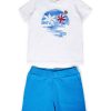 Bambino Moncler Jr | Completo In Cotone Stretch Bianco Azzurro