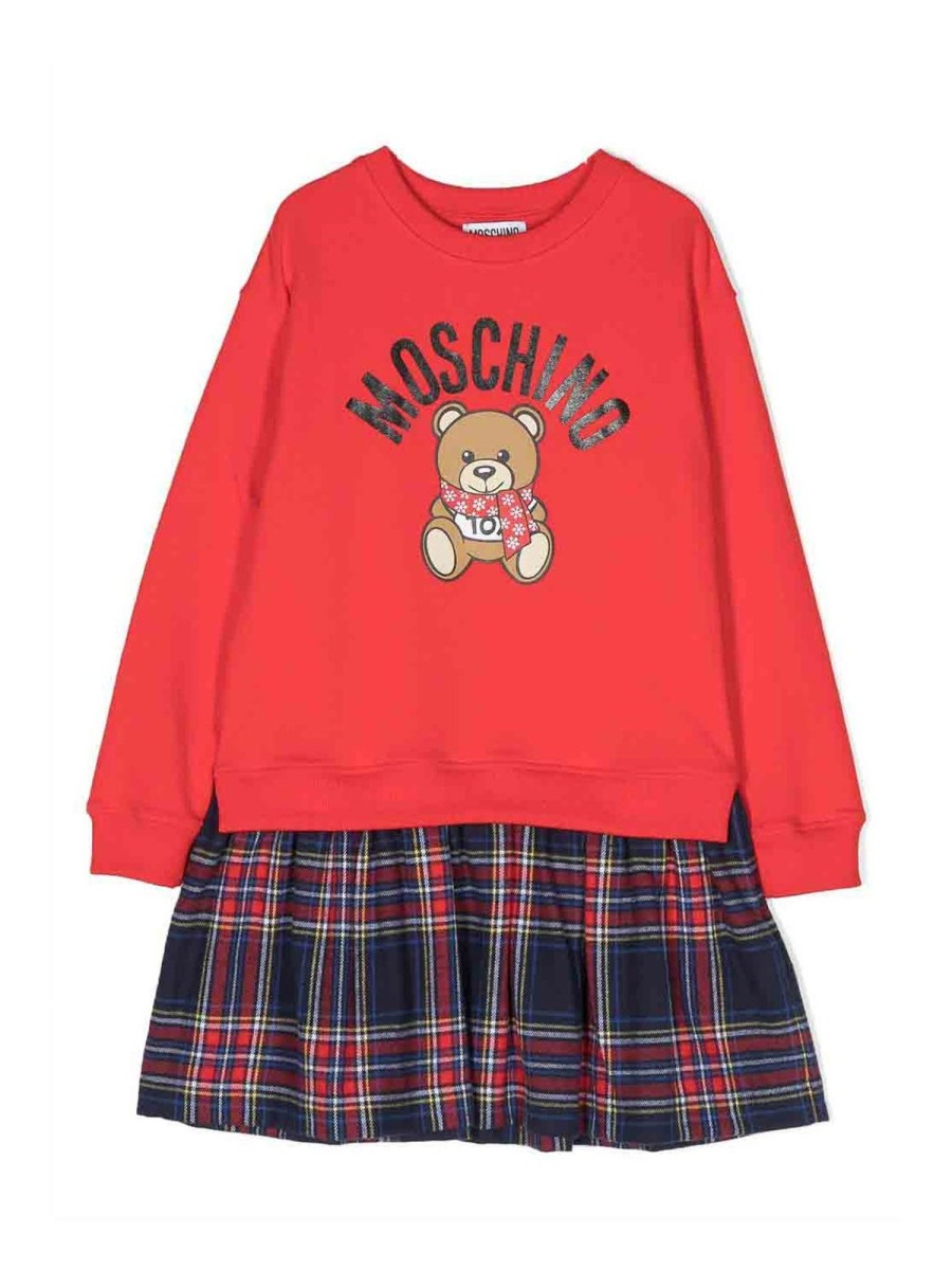 Bambino Moschino | Felpa Moschino In Cotone Rosso Con Orsetto