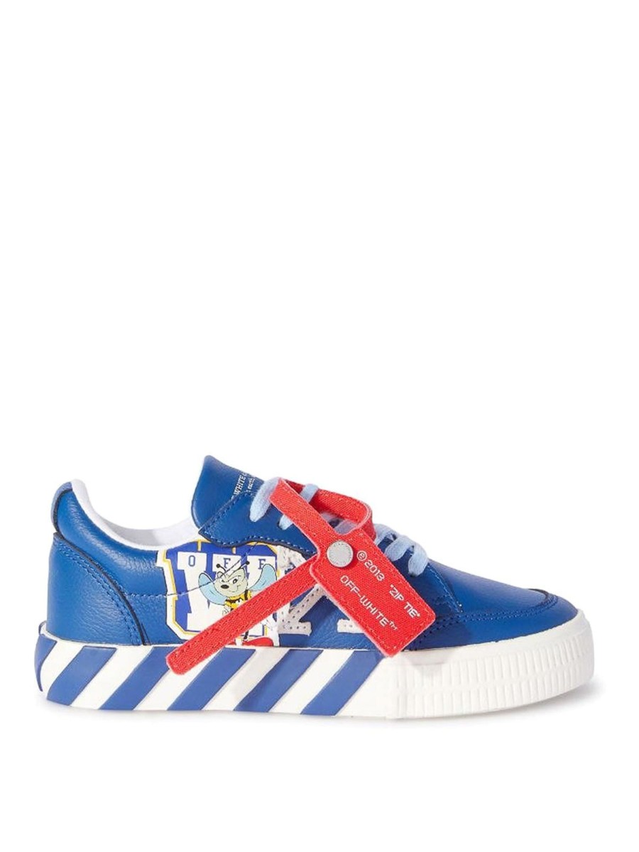 Bambino Off-White | Sneaker Ragazzo In Pelle Blu Bianco Sporco