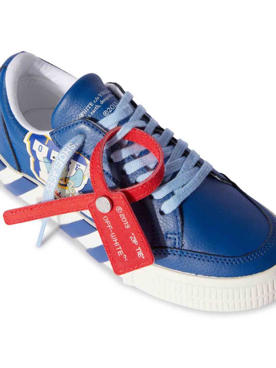 Bambino Off-White | Sneaker Ragazzo In Pelle Blu Bianco Sporco