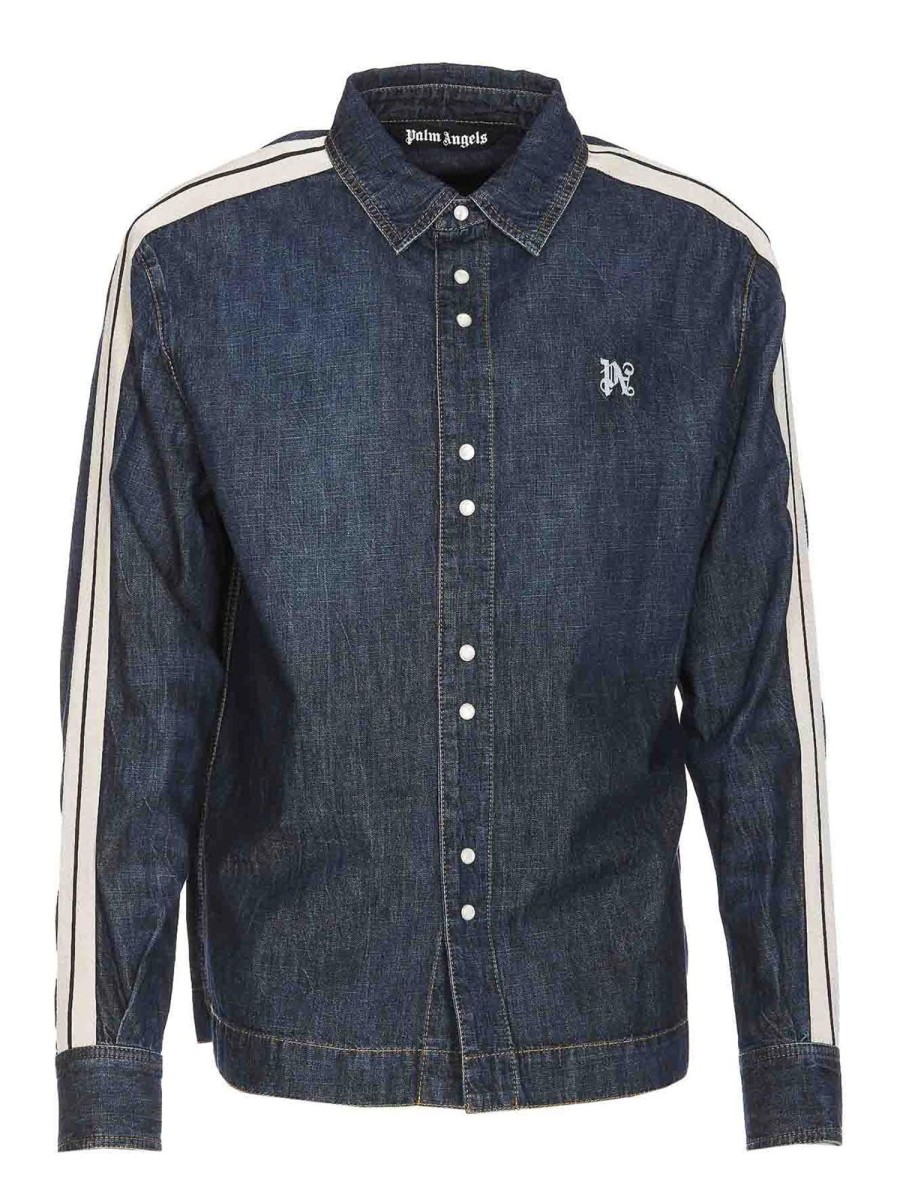 Uomo Palm Angels | Giacca Sportiva In Denim Con Monogramma