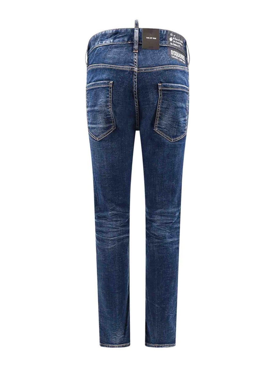 Uomo Dsquared2 | Jeans In Cotone Con Stampa Sul Retro