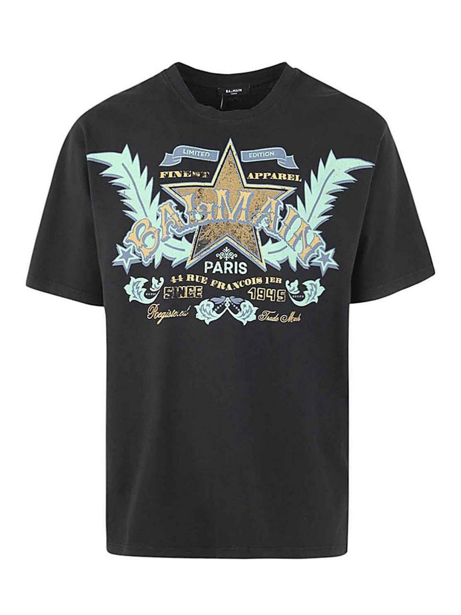 Uomo Balmain | T-Shirt Con Stampa