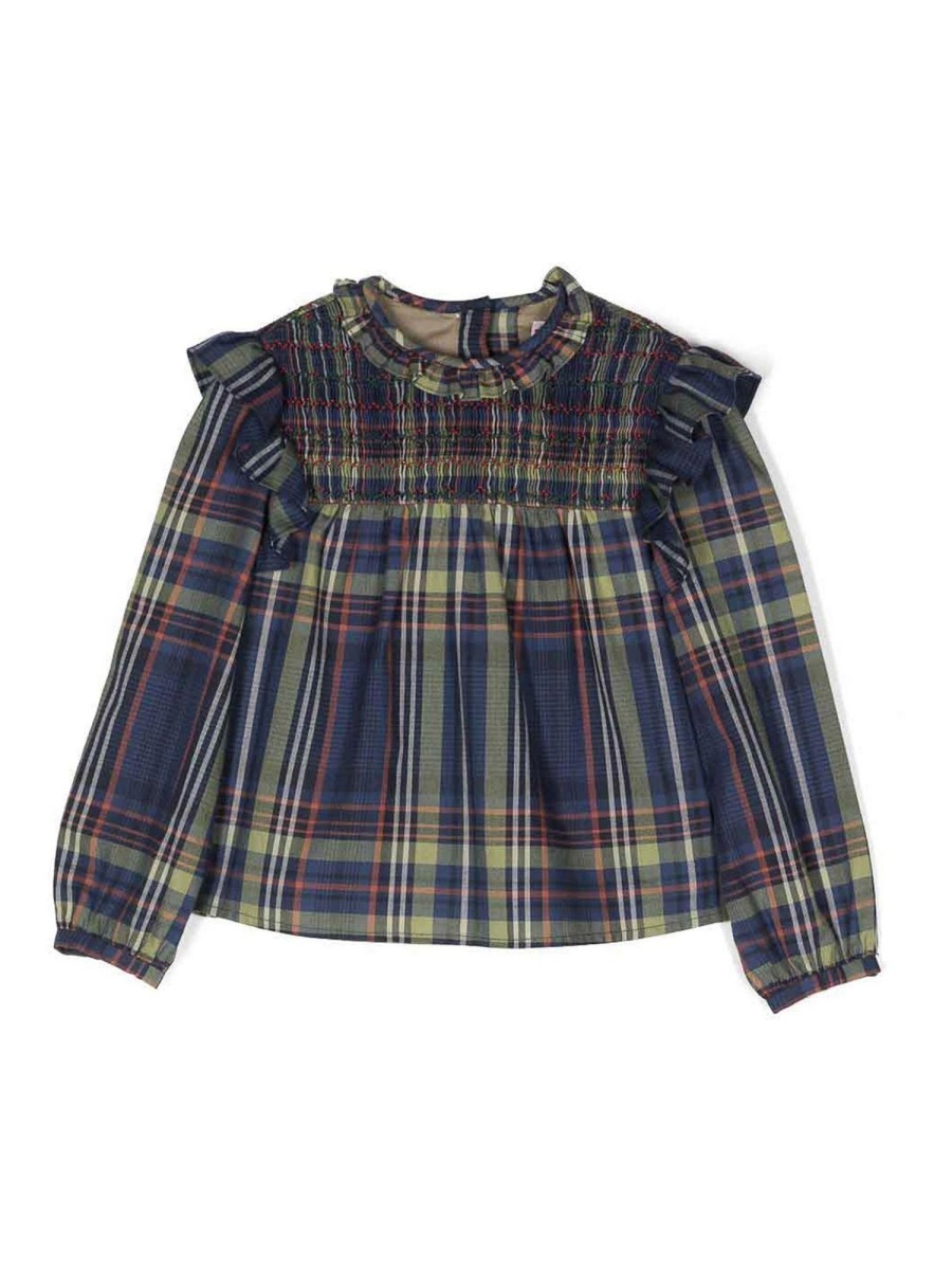 Bambino Bonpoint | Blusa Da Bambina In Cotone Blu A Quadri