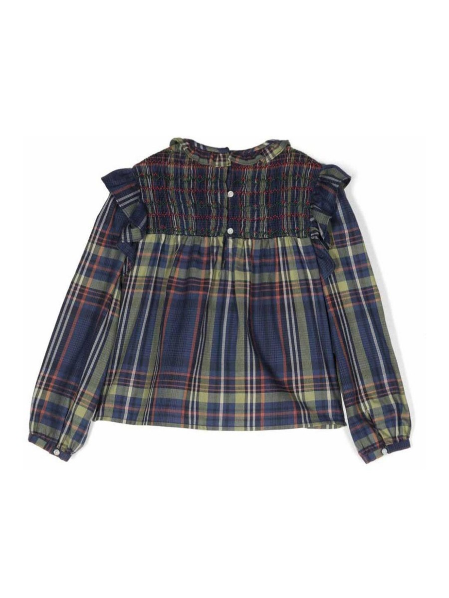 Bambino Bonpoint | Blusa Da Bambina In Cotone Blu A Quadri