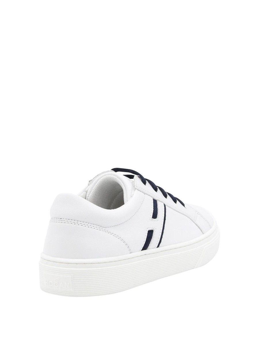 Bambino Hogan | Sneakers In Pelle Bianca E Blu