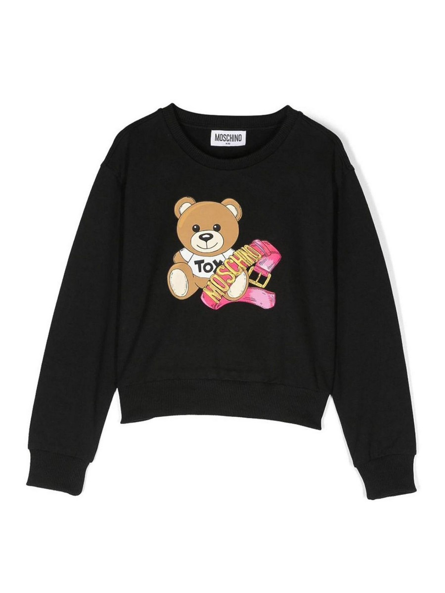 Bambino Moschino | Felpa Moschino In Cotone Nero Con Orsetto