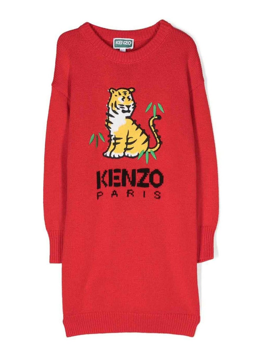 Bambino Kenzo | Abito Kenzo In Maglia Di Misto Cotone Rosso