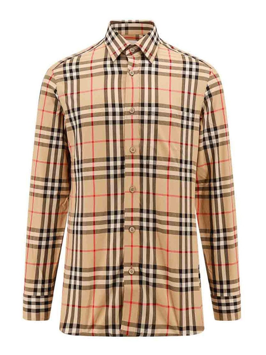 Uomo Burberry | Camicia In Cotone Con Motivo Check