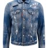 Uomo Dsquared2 | Giubbotto In Denim Con Effetto Strappato