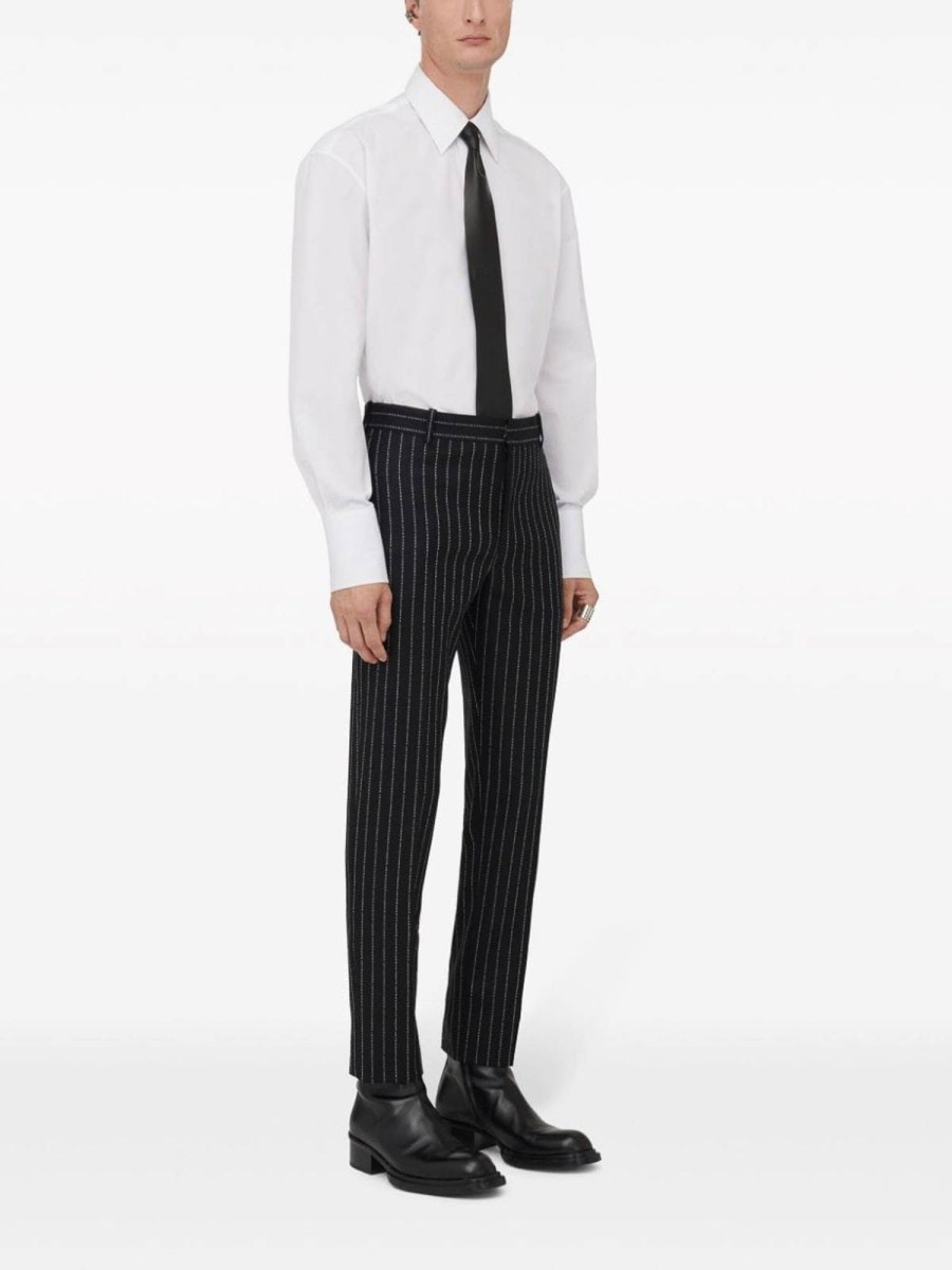 Uomo Alexander Mcqueen | Pantaloni Gessati In Lana A Gamba Dritta