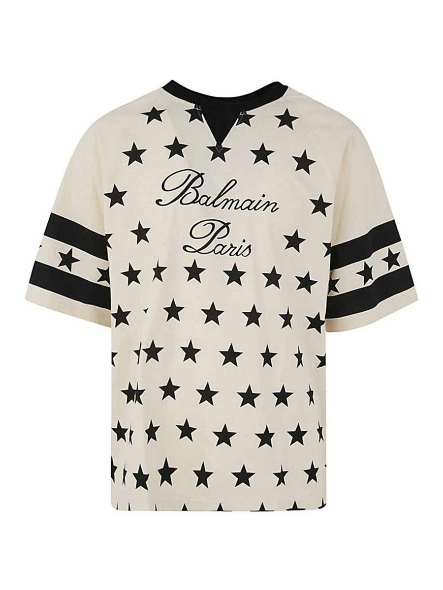 Uomo Balmain | T-Shirt Con Stampa Di Stelle Esclusive