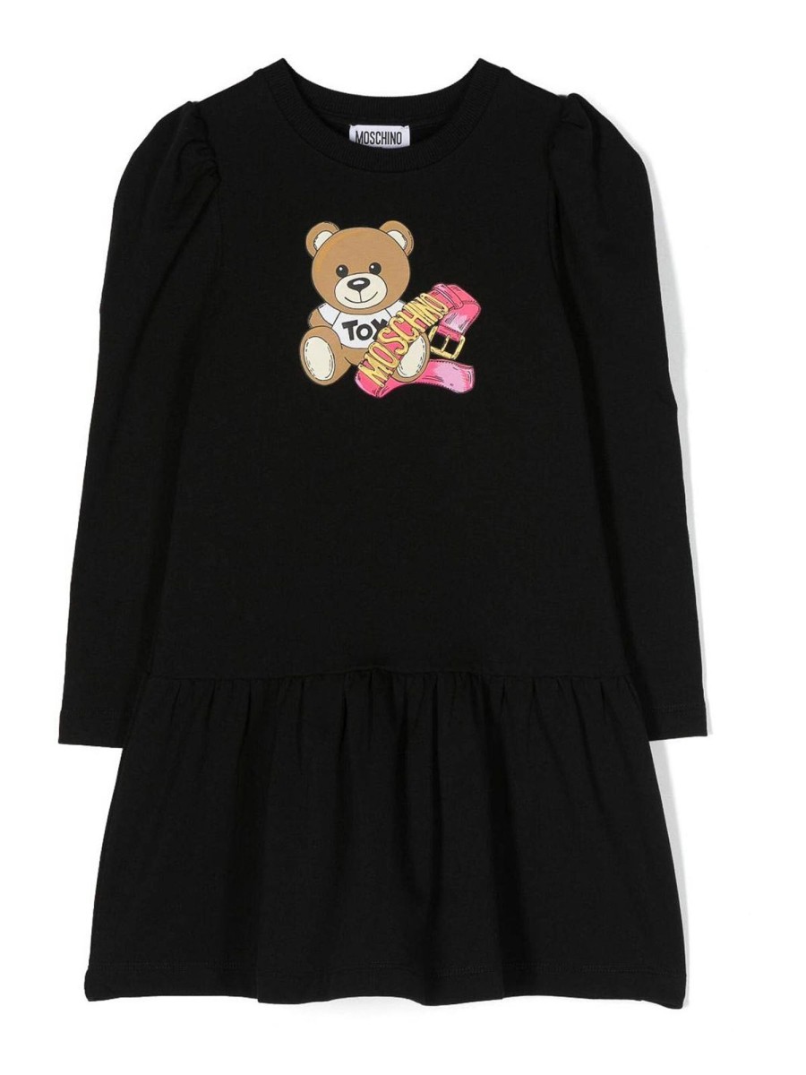 Bambino Moschino | Abito Felpa In Cotone Nero Con Orsetto