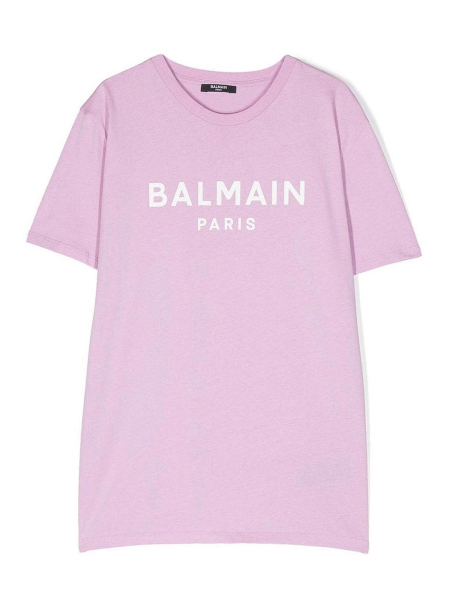 Bambino Balmain | T-Shirt In Jersey Di Cotone Lilla