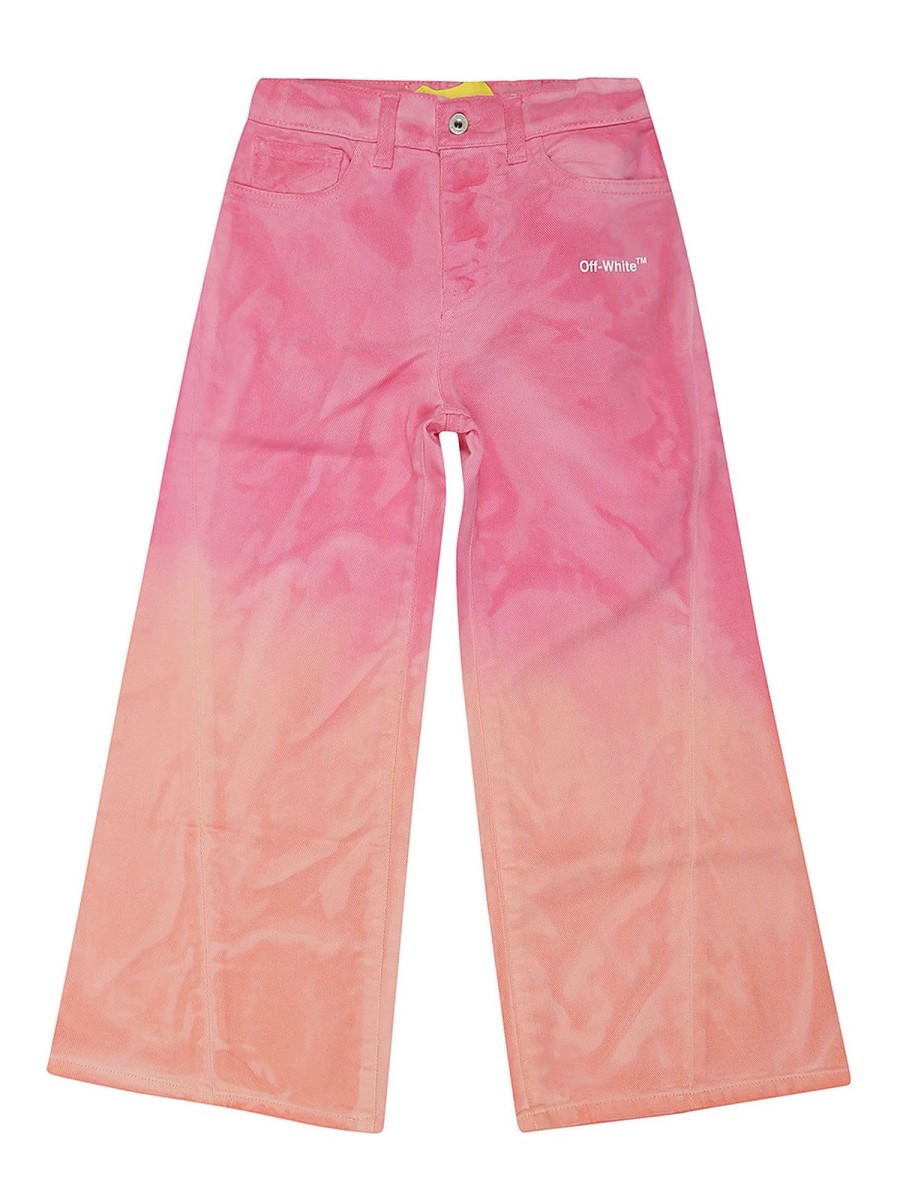 Bambino Off-White | Pantalone A Gamba Larga Helvetica Sbiadito