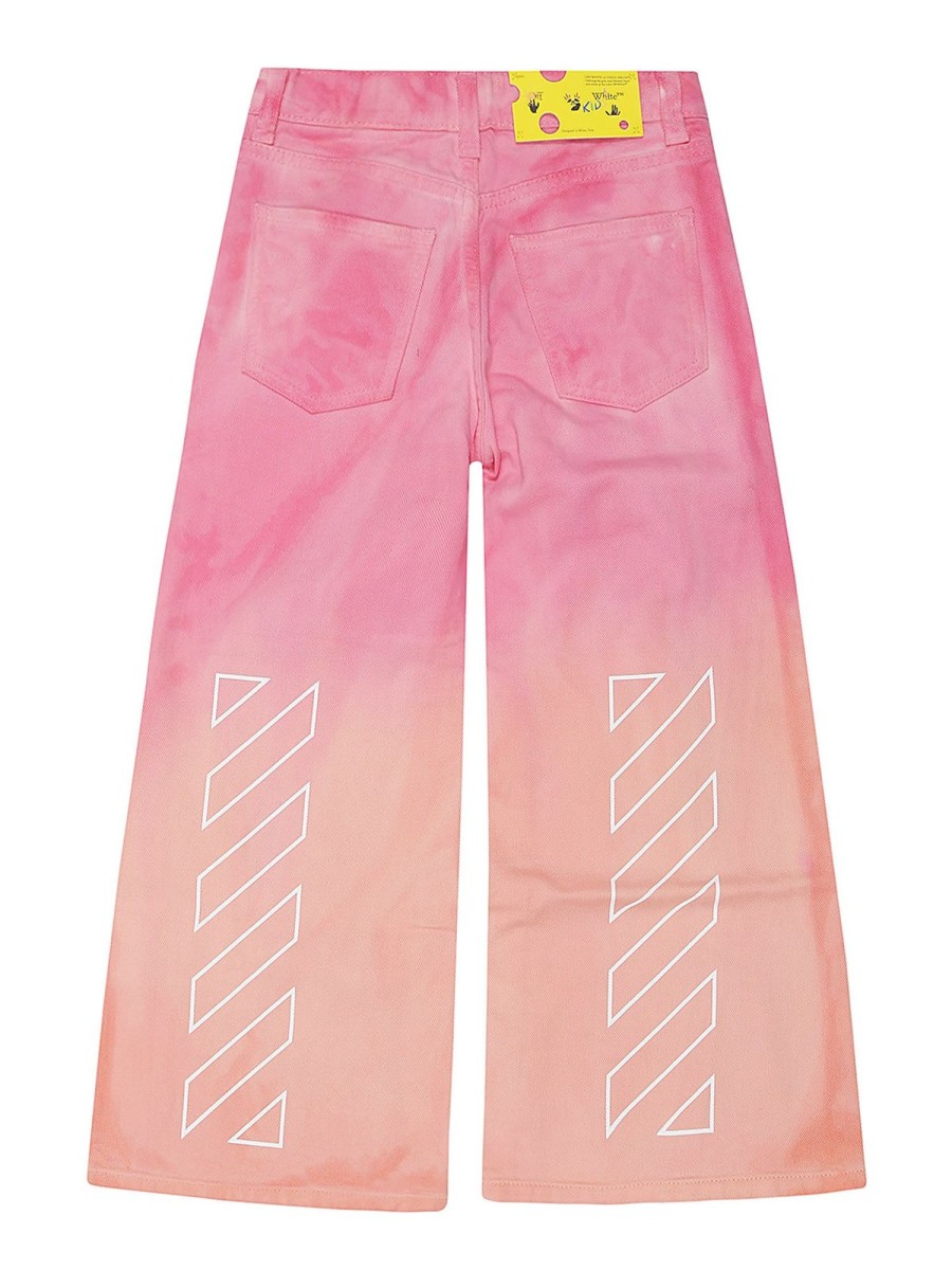 Bambino Off-White | Pantalone A Gamba Larga Helvetica Sbiadito