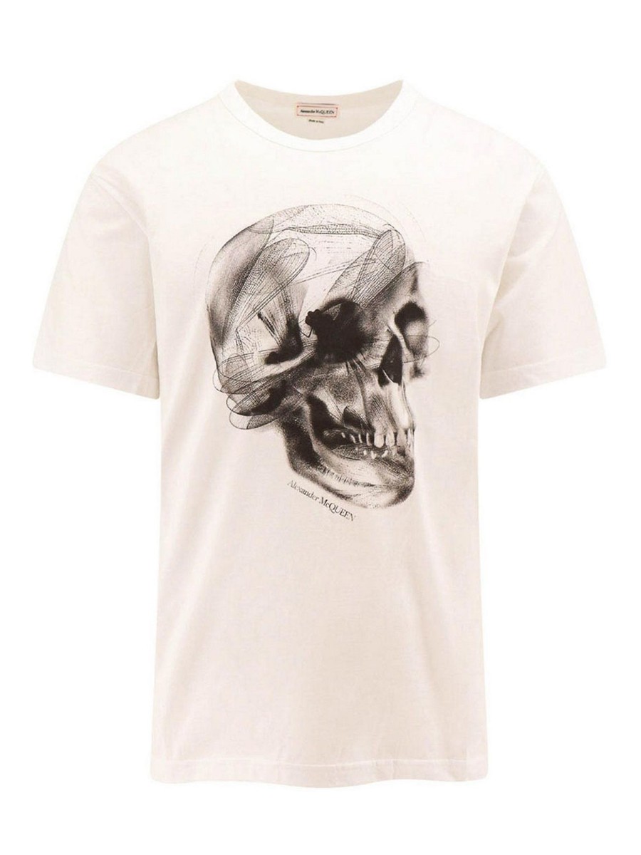 Uomo Alexander Mcqueen | T-Shirt In Cotone Con Stampa Iconica