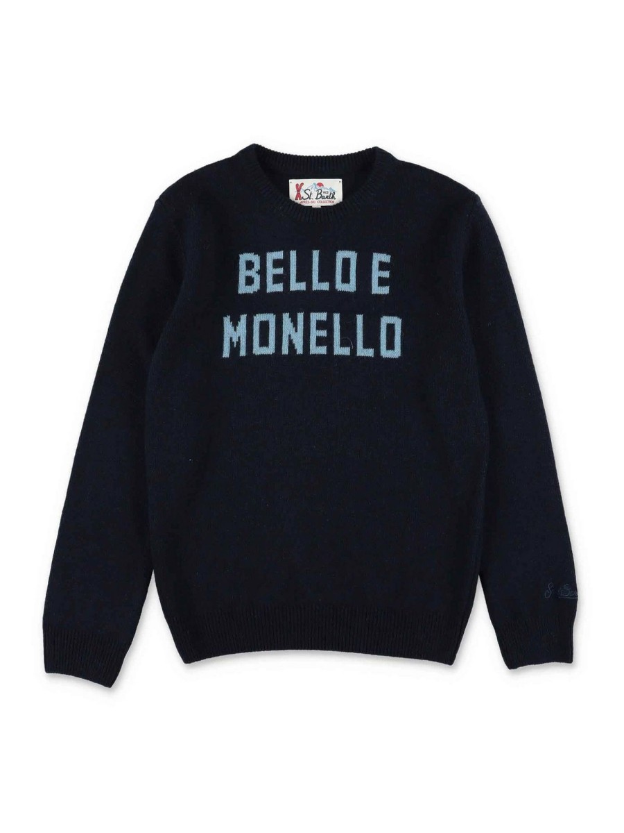 Bambino Mc2 Saint Barth | Maglione Lavorato A Maglia Blu Per Ragazzo