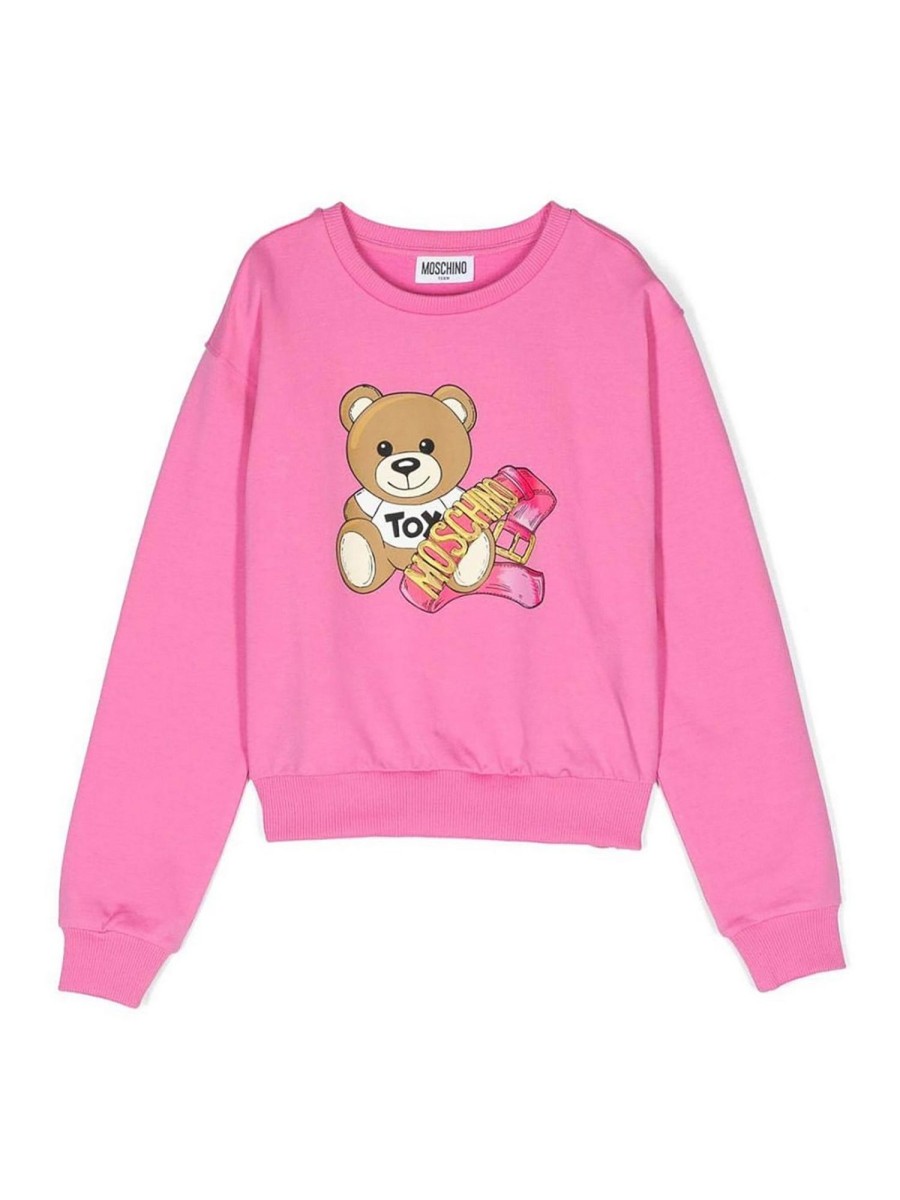 Bambino Moschino | Felpa Moschino In Cotone Fucsia Con Orsetto