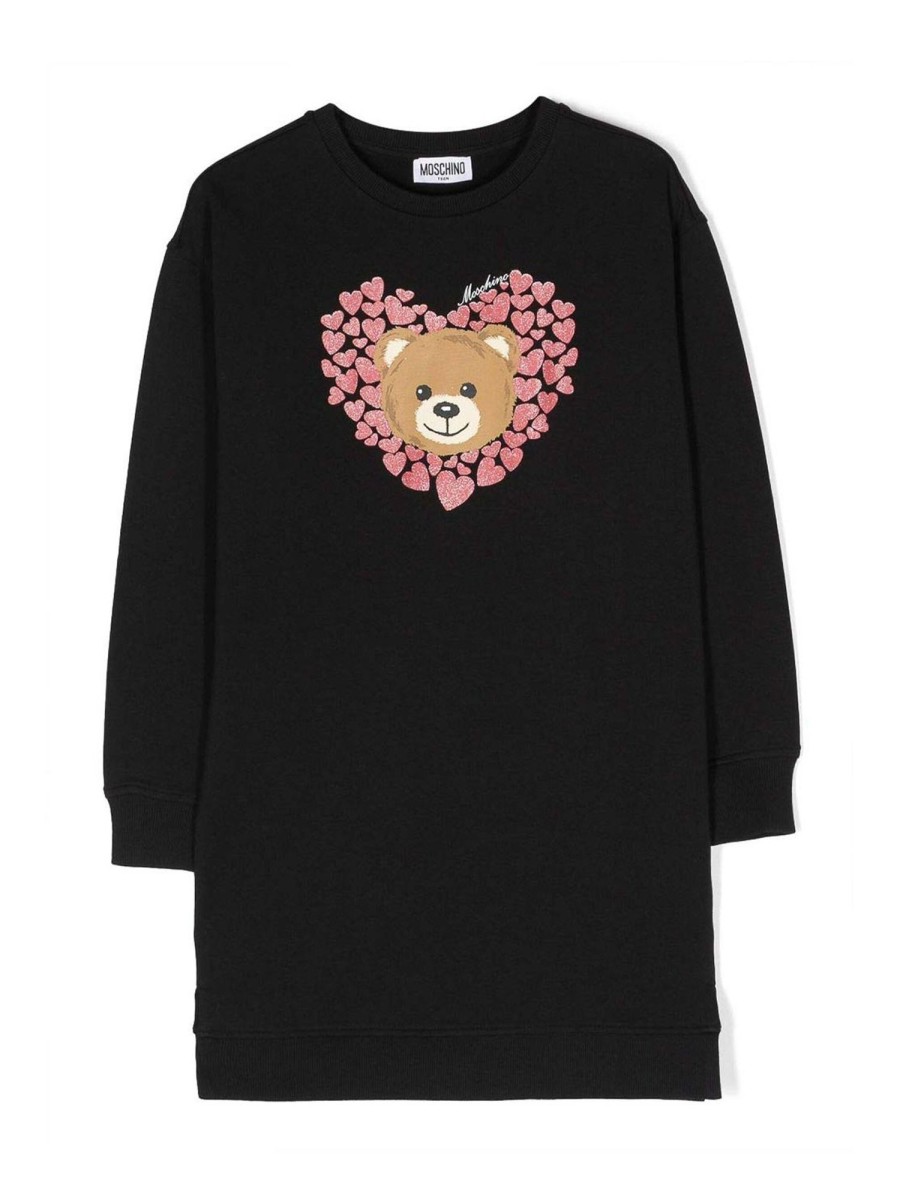 Bambino Moschino | Abito Felpa In Cotone Nero Con Orsetto