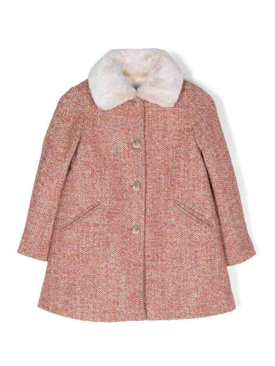 Bambino Bonpoint | Cappotto Di Colore Rosa In Lana