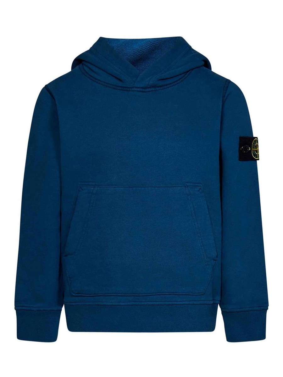 Bambino Stone Island | Felpa Con Cappuccio Per Bambino In Cotone Blu