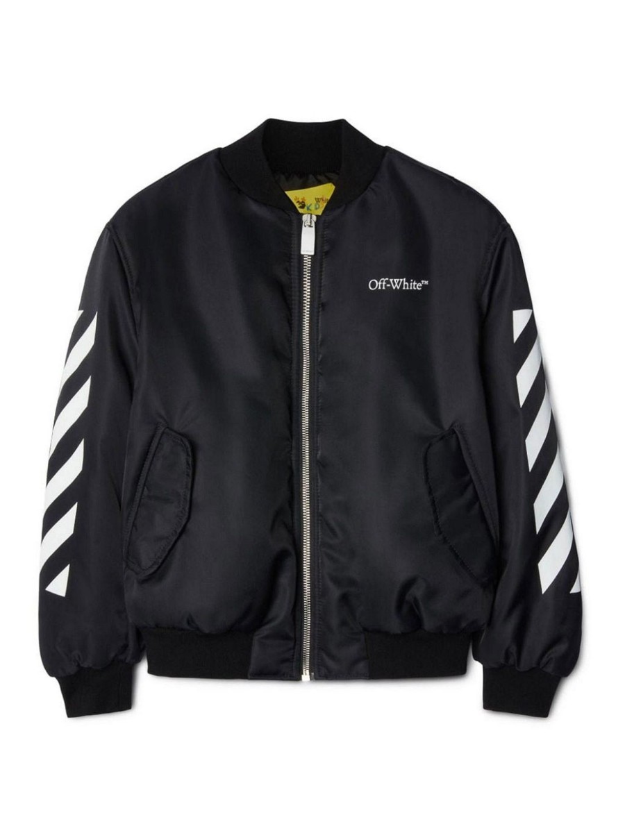 Bambino Off-White | Bomber In Nylon Diag Da Libro