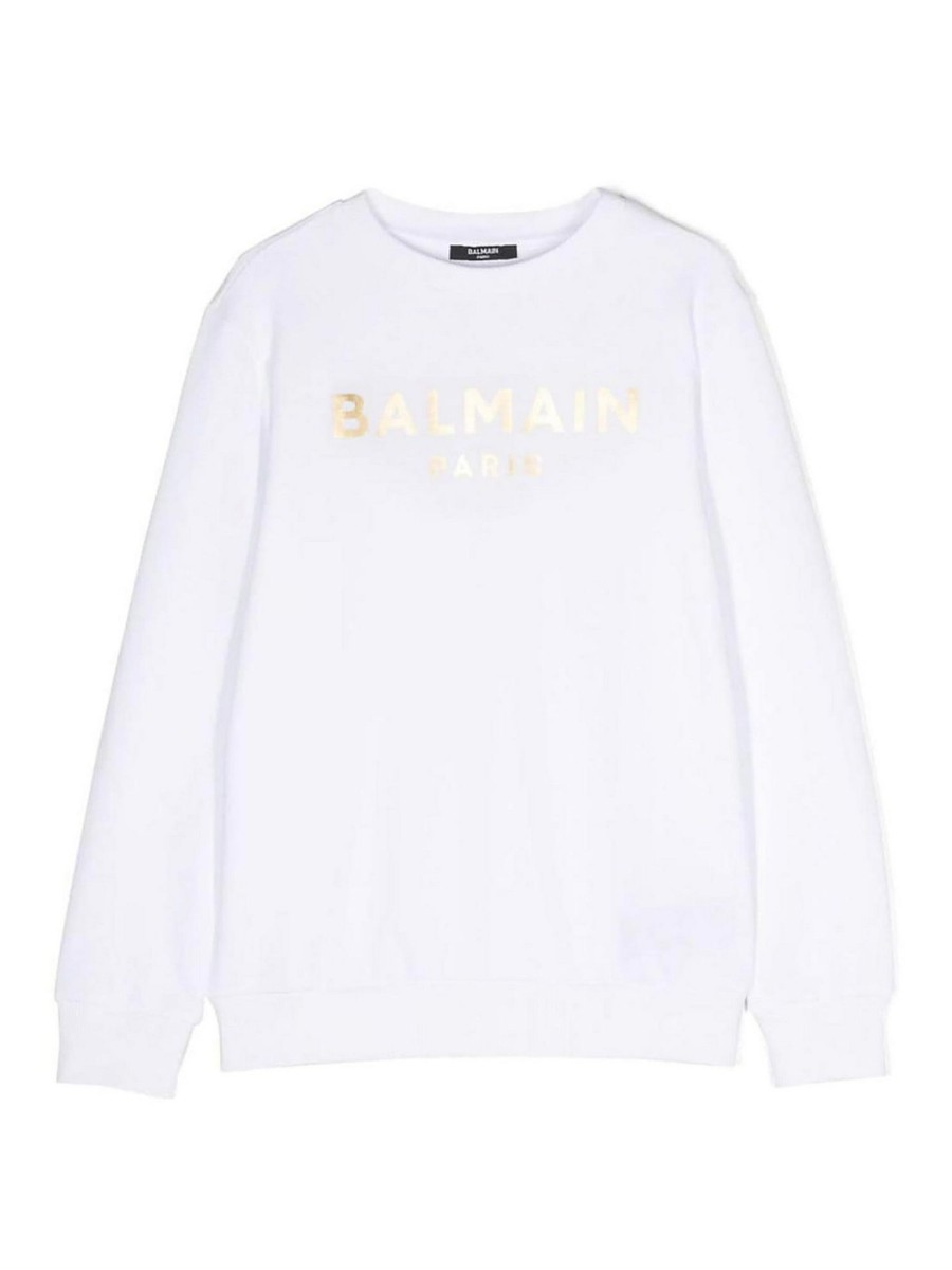 Bambino Balmain | Felpa Balmain Per Bambina In Cotone Bianco