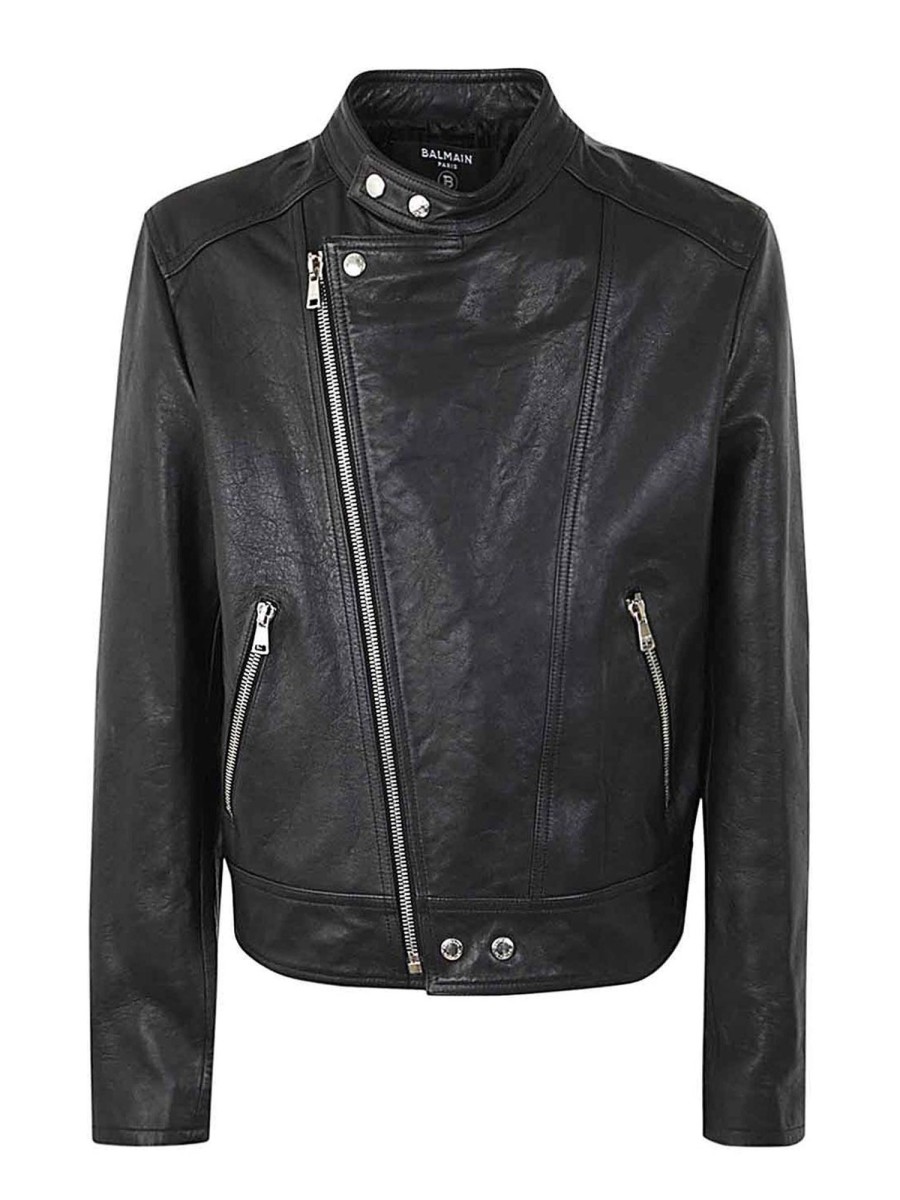 Uomo Balmain | Giacca Biker Con Zip