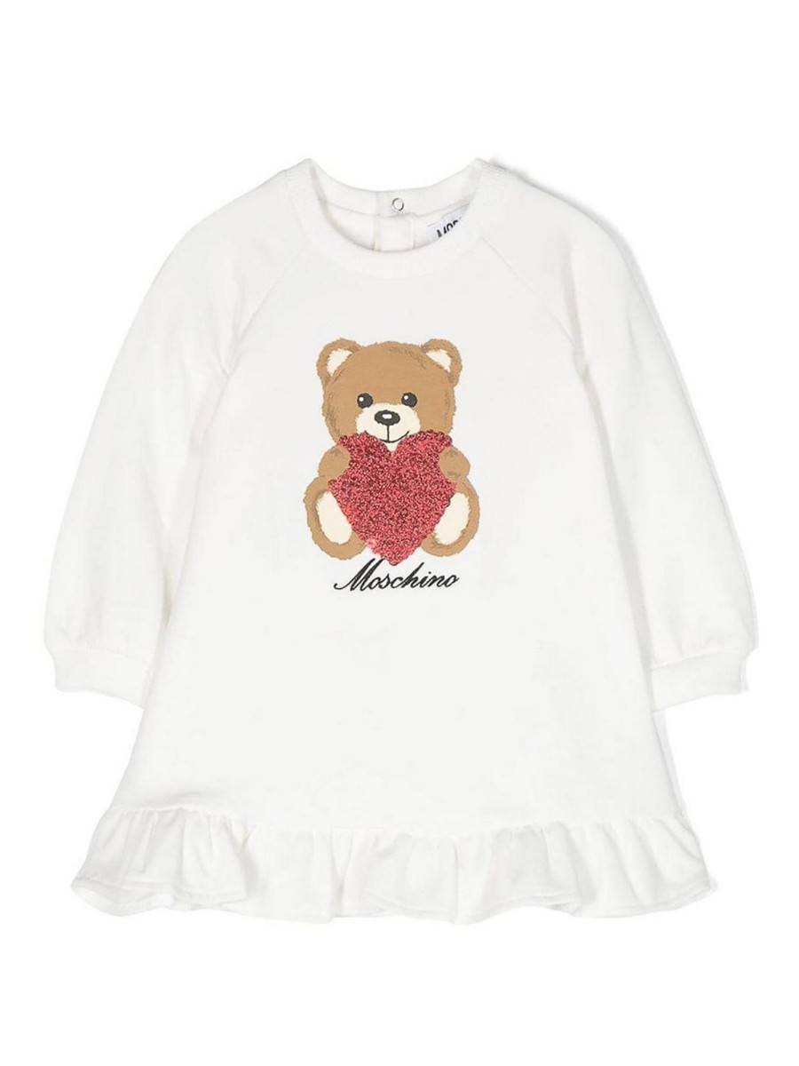 Bambino Moschino | Felpa Moschino In Cotone Bianco Con Orsetto