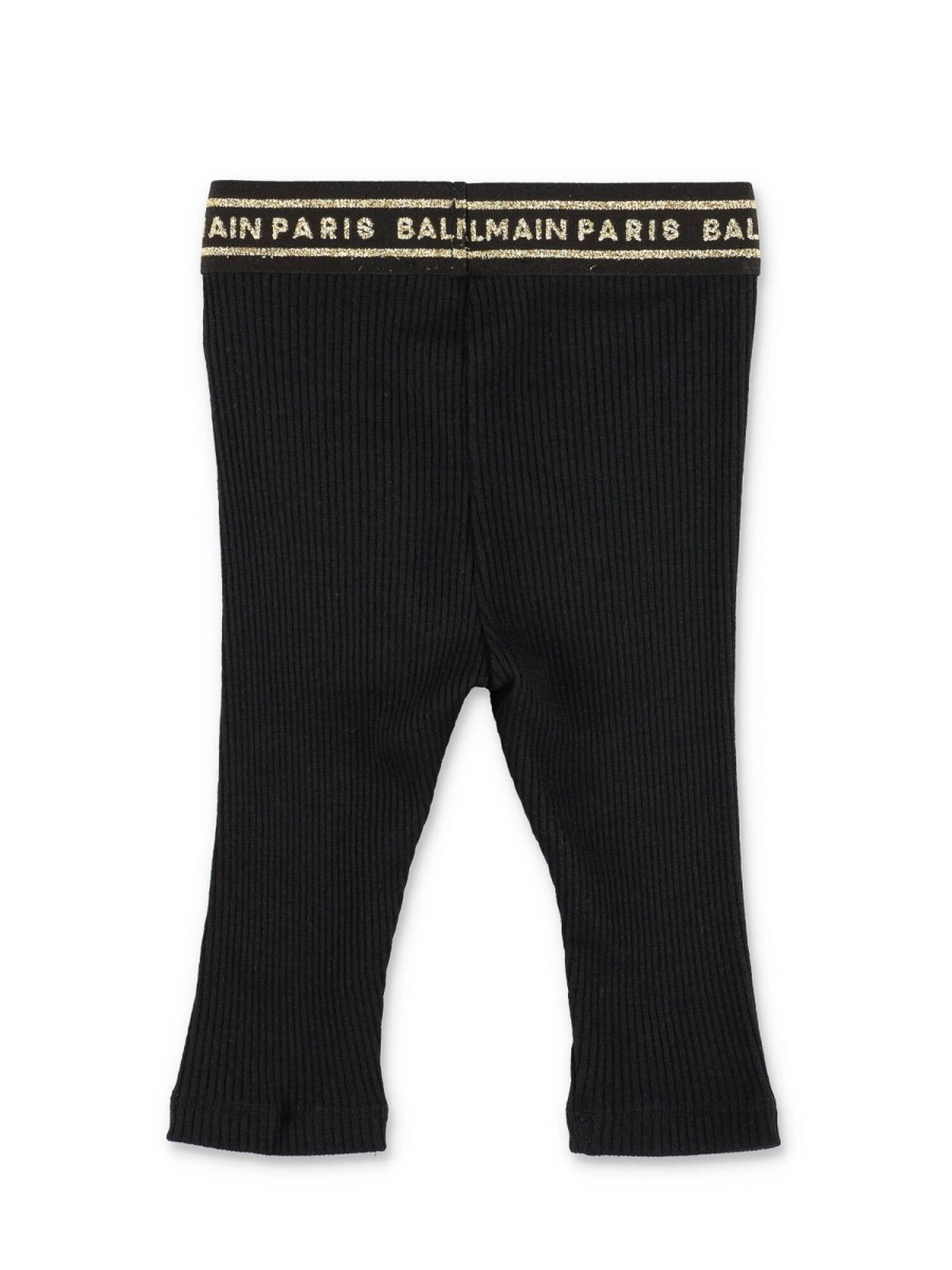 Bambino Balmain | Leggings Balmain Bambina In Misto Lana Nero