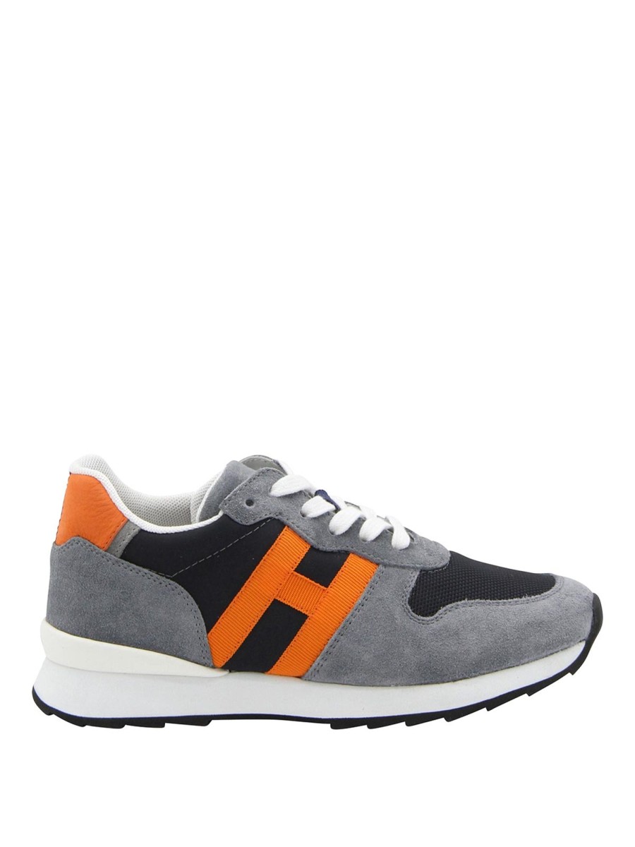 Bambino Hogan | Sneaker In Pelle Grigio-Arancio