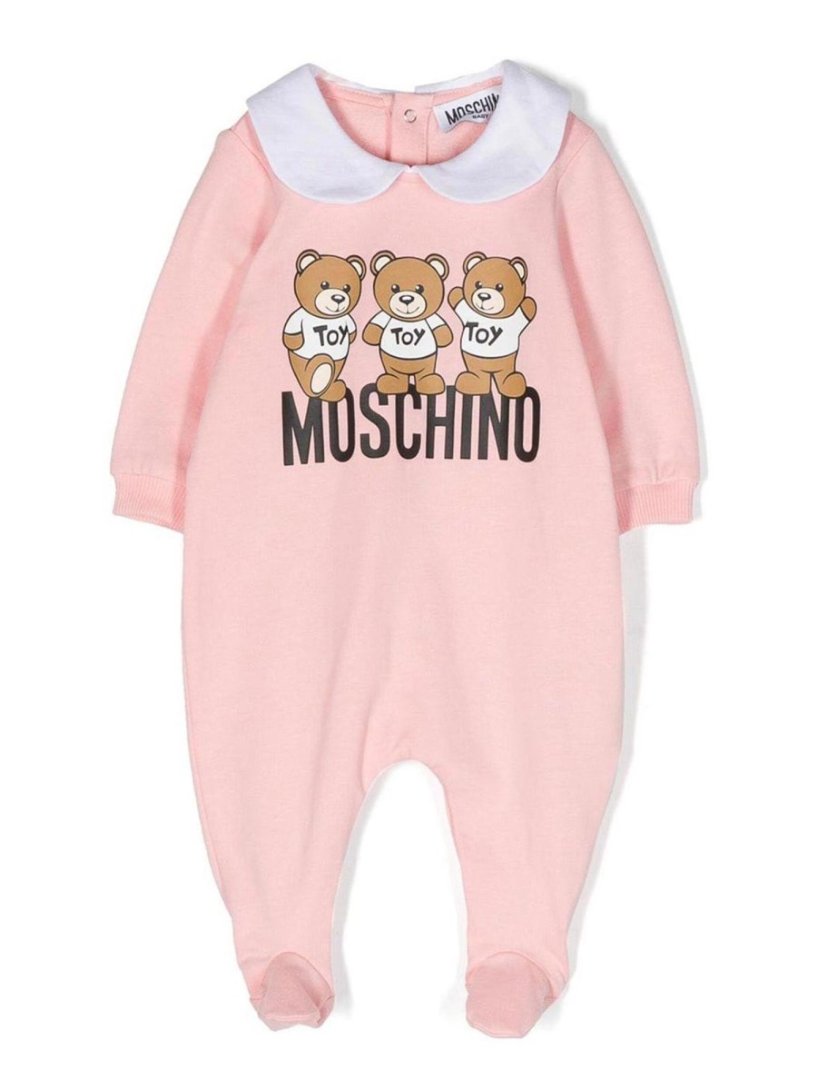 Bambino Moschino | Tutina Con Orsetto Rosa In Jersey Di Cotone