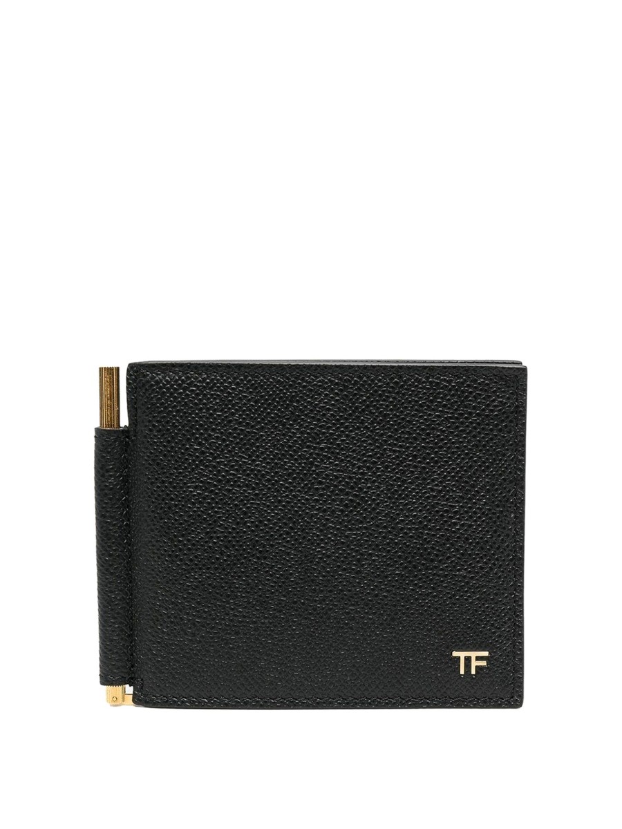 Uomo Tom Ford | Portacarte In Pelle Granata Con Logo